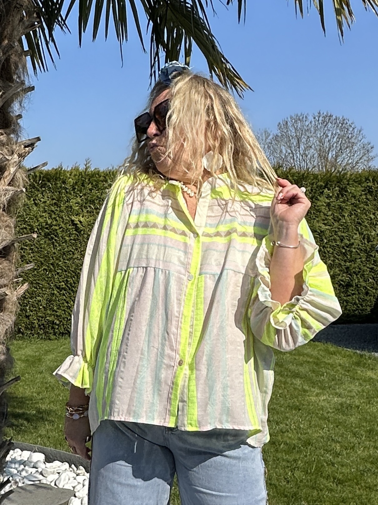 Blouse Kayla rayée fluo