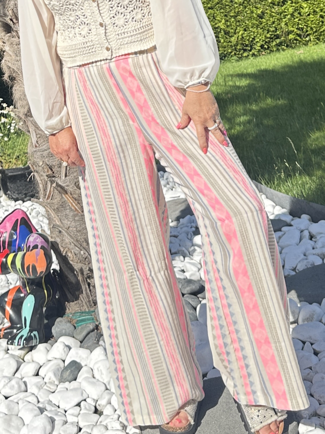 Pantalon Willow rayé fluo