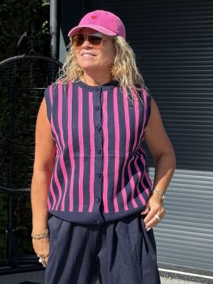 Gilet Figgi rayé marine rose